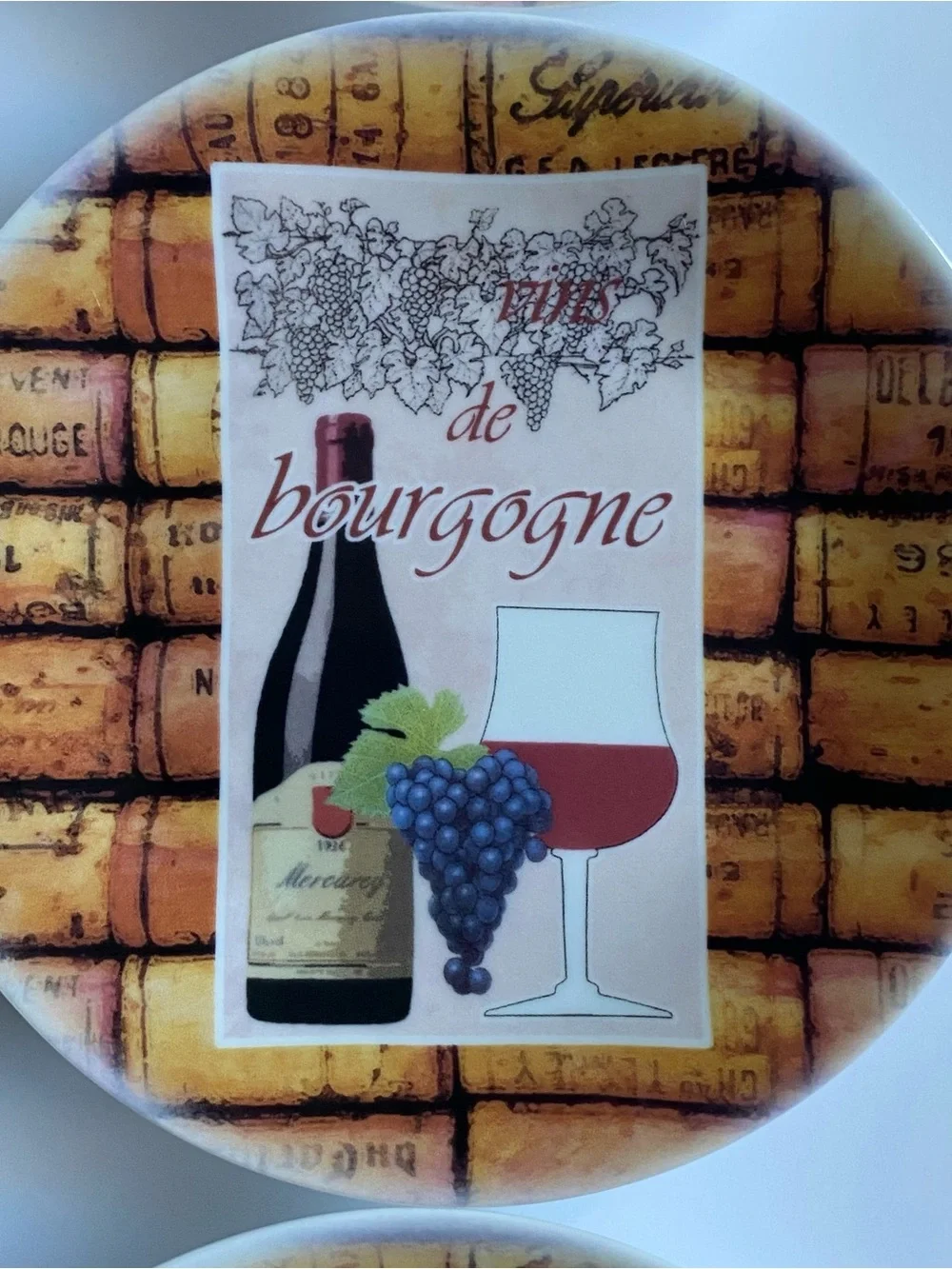 6 Canape Plates by Philippe Deshoulieres Wine & Corks France Vintage EUC Grapes